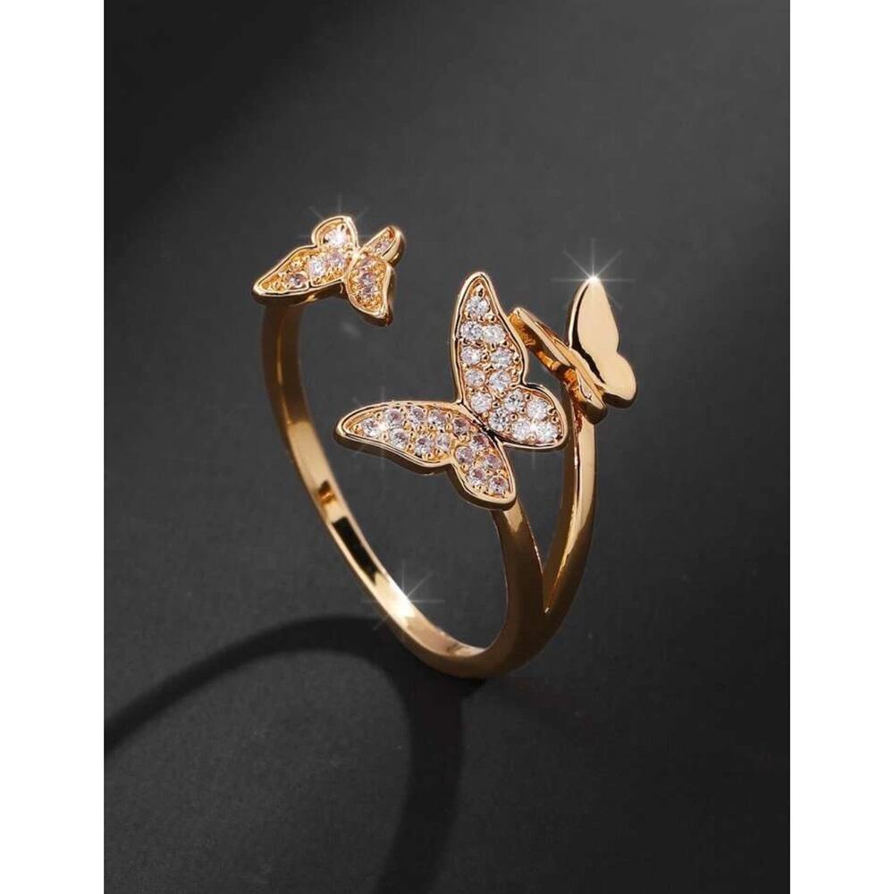 Lab Zircon Butterfly Decor Cuff Ring For Women For Party Banquet Wedding